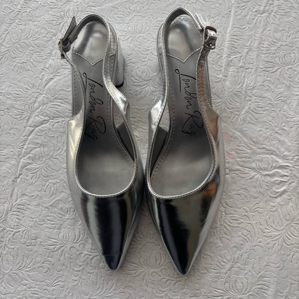 London Rag Silver Slingback Block Heel Pump, Size 7.5-8 - Picture 6 of 15